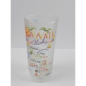 Catstudio 2004 Hawaii 6 1/8" Frosted Drinking Glass Aloha Maui Tropical Vintage